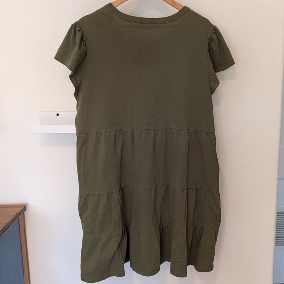 Time & Tru 100% Cotton Tiered Knit Dress Women's XL 16-18 Olive Green w Pockets - Picture 3 of 6